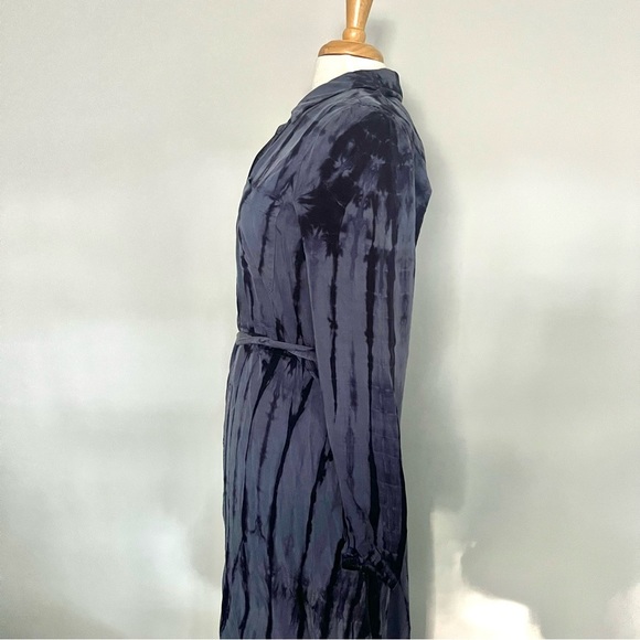 NEW NWT Hatley Blue Navy Tie Dye Button Down Belted Long Sleeve Maxi Dress - Picture 9 of 16